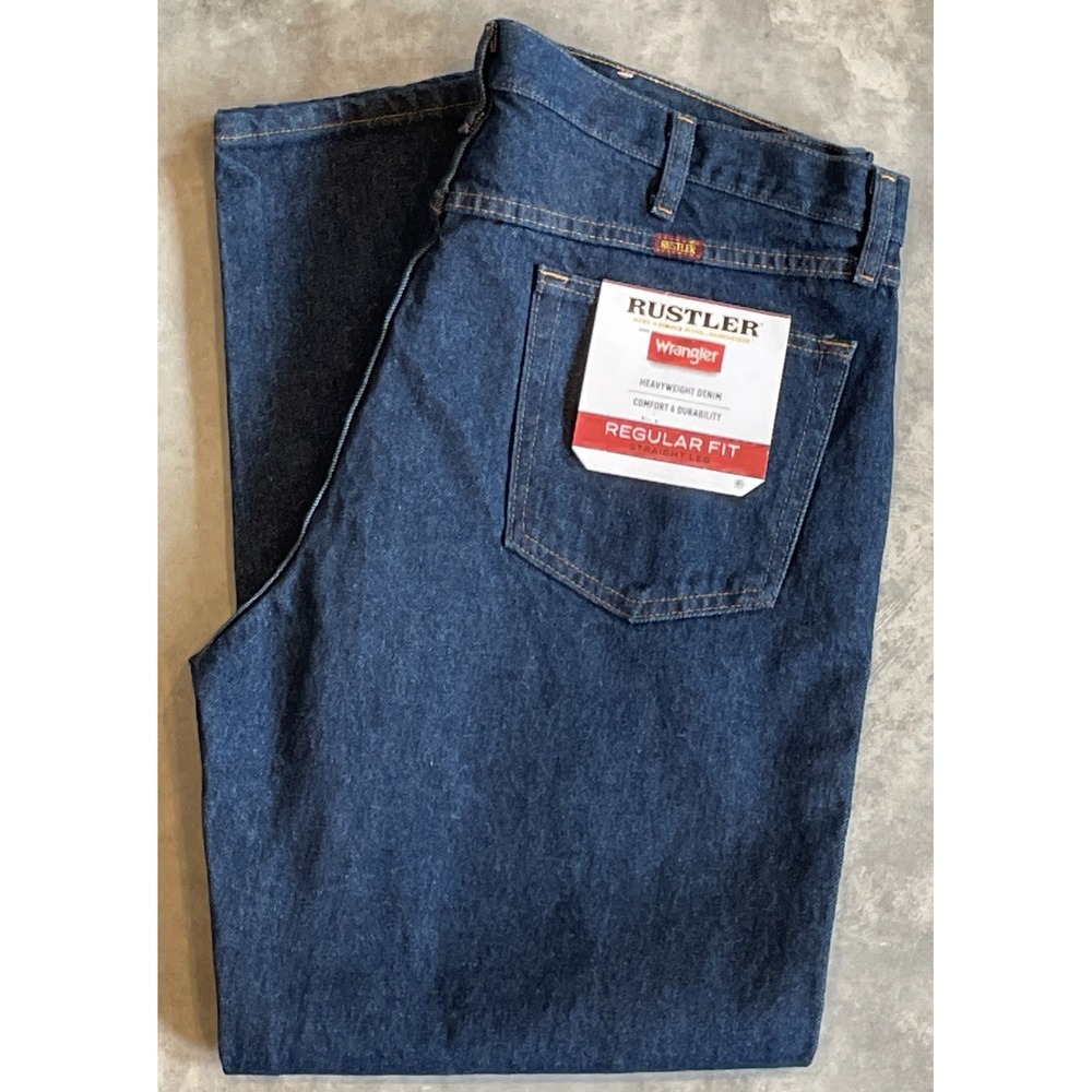 NWT Wrangler Rustler Mens Jeans 38x30 Regular Fit Straight Leg Heavyweight
